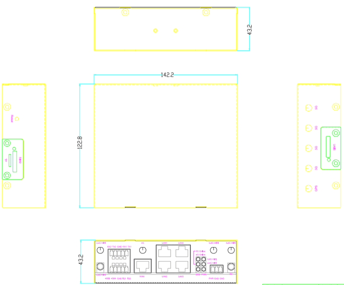 CM520-37FS 5G 千兆工业级路由器尺寸图